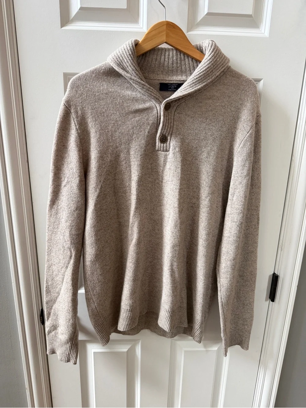 J. Crew Men's V-Neck Shawl Collar Sweater - Light Beige